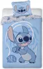 A Stitch-themed duvet cover and pillowcase set displayed on a white bed. Náhled obrázku produktu