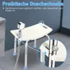 A shower stool with a shower head holder is shown in a bathroom setting. Produktbild-Vorschau