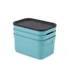 A stack of three turquoise storage boxes with black lids, shown against a white background. Produktbild-Vorschau