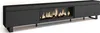 A long, black TV cabinet with a built-in electric fireplace. Produktbild-Vorschau