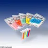 Multiple packages of interdental brushes in various colors, with a smaller display of individual brushes in rainbow colors in the foreground. Voir les images du produit