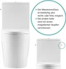 A toilet with a cistern, shown from the front and side, with text explaining water connection options. Produktbild-Vorschau