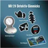 A collection of detective-themed gadgets and accessories, likely from an advent calendar. Produktbild-Vorschau