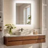 A modern bathroom vanity with a marble sink and a backlit mirror. Náhľad obrázku produktu
