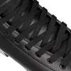 A close-up view of black shoelaces threaded through eyelets on a black shoe. Produktbild-Vorschau