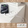 A white power strip with USB and Type-C ports is shown, with a smartphone plugged into one of the USB ports via a white cable. Náhled obrázku produktu