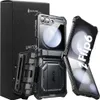 A black Samsung Galaxy Z Flip6 phone case with a holster and its packaging are displayed. Produktbild-Vorschau