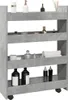 A narrow, four-tier storage cart with a concrete gray finish, filled with various bathroom or cosmetic items. Podgląd zdjęcia produktu