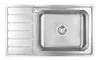 A top-down view of a stainless steel kitchen sink with a drainboard on the left and a single basin on the right. Produktbild-Vorschau
