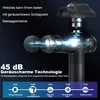 A diagram showing the internal workings of a massage gun, with text highlighting its quiet technology. Produktbild-Vorschau