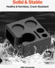 A black espresso tamper station with multiple compartments is shown being sprayed with water, highlighting its durability and washability. Anteprima dell’immagine prodotto