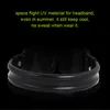 A close-up, low-angle shot of the headband of a pair of headphones against a black background, with marketing text overlayed at the top. Produktbild-Vorschau
