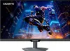A gaming monitor displaying a dynamic image of a futuristic warrior leaping through a neon-lit cityscape. Produktbild-Vorschau