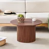 Table basse ronde de 70 cm, aspect noyer, MDF rainuré, Voir les images du produit 1