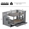 A diagram of a gray bunk bed with dimensions and specifications. Voir les images du produit