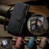 A collage of images showing a black wallet-style phone case with a zipper and card slots, along with other color variations and a close-up of the interior. Produktbild-Vorschau