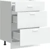 A white three-drawer cabinet with black legs. Voir les images du produit