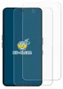A product image showing two transparent screen protectors for a phone, with a logo and text overlay. Produktbild-Vorschau