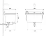 Technical drawings of a sink with dimensions and plumbing details. Produktbild-Vorschau