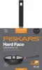 A Fiskars Hard Face sauté pan is shown against a gray background with text and logos. Podgląd zdjęcia produktu