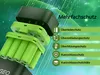 An exploded view of AA lithium batteries and a charger, with text highlighting multiple protection features. Produktbild-Vorschau