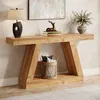 A wooden console table with decorative items and a basket of blankets. Podgląd zdjęcia produktu