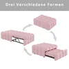 A collage showing a pink ottoman in three different configurations, illustrating its transformation from a compact ottoman to an extended bed and then a pull-out bed. Anteprima dell’immagine prodotto