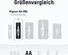 A size comparison chart for different battery types, highlighting the AA Mignon HR6 battery. Produktbild-Vorschau