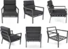 Multiple views of a single gray armchair with black cushions. Produktbild-Vorschau