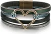 Mehrlagiges Lederarmband mit einem Boho-Herz in Grün Produktbild-Vorschau 1