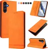 A collage of images showing an orange flip-style phone case from different angles, including open and closed views, and a display of available colors. Produktbild-Vorschau
