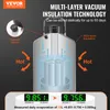 A diagram illustrating the multi-layer vacuum insulation technology of a liquid nitrogen tank, with text overlays and digital displays showing weight measurements. Náhled obrázku produktu