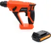 An orange and black cordless hammer drill with a separate battery pack, displayed on a white background. Podgląd zdjęcia produktu