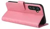 A pink flip case for a Samsung Galaxy A15 / A15 5G phone is shown from a side angle, with the phone inserted. Produktbild-Vorschau