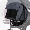 Close-up view of a stroller's adjustable backrest, highlighted with a circular overlay and text. Anteprima dell’immagine prodotto