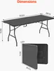 A diagram showing the dimensions of a folded and unfolded black folding table. Produktbild-Vorschau