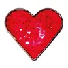 A red heart-shaped object with small dark speckles and a metallic border. Produktbild-Vorschau