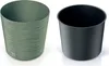 Two plant pots are shown side-by-side against a white background. The pot on the left is green with a textured surface and a small logo at the bottom. The pot on the right is black and appears to be an inner liner or a different style of pot. Produktbild-Vorschau