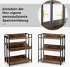 A split image showing text on the left and two views of a bookshelf on the right, with a close-up inset of shelf spacing. Produktbild-Vorschau