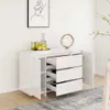A white high-gloss sideboard with drawers and shelves, decorated with a carafe and glasses on top. Produktbild-Vorschau
