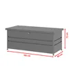 A 3D rendering of a gray metal storage box with dimensions indicated. Produktbild-Vorschau