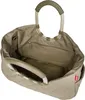 An interior view of a beige quilted shopping bag with silver and olive handles. Náhľad obrázku produktu