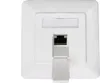 A white network wall plate with an RJ45 port and a label holder. Produktbild-Vorschau
