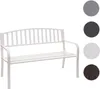 A white garden bench is shown against a white background, with color swatches on the right. Produktbild-Vorschau