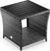 A dark gray polyrattan side table with a black WPC tabletop, shown from a slightly elevated angle against a white background. Anteprima dell’immagine prodotto
