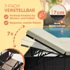 Close-up of a lounge chair with marketing text and graphics highlighting its features. Produktbild-Vorschau