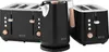 A black electric kettle and two black toasters are arranged on a white background. Podgląd zdjęcia produktu