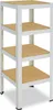 A white metal shelving unit with four brown shelves against a white background. Anteprima dell’immagine prodotto