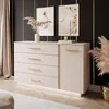 A modern dresser with gold handles and LED lighting, styled in a room with artwork and dried flowers. Náhled obrázku produktu