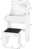 A white vanity table and stool with dimensions indicated by measurement lines and text. Náhľad obrázku produktu